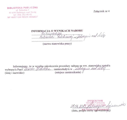 Informacja o wynikach naboru