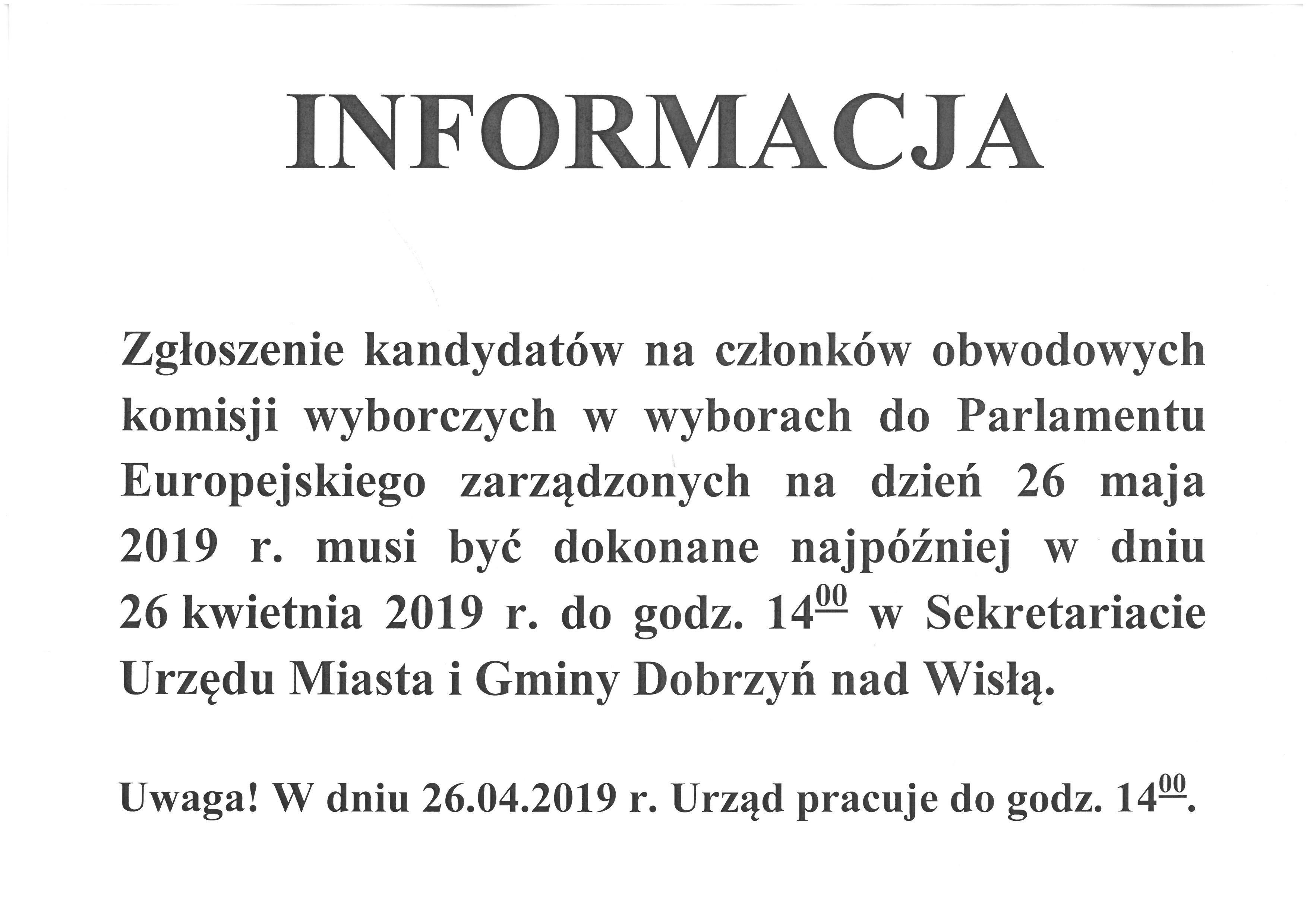 Informacja dotycząca wyborów do Parlamentu Europejskiego